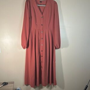 SHEIN Terracotta Long Sleeve Button-Down Dress